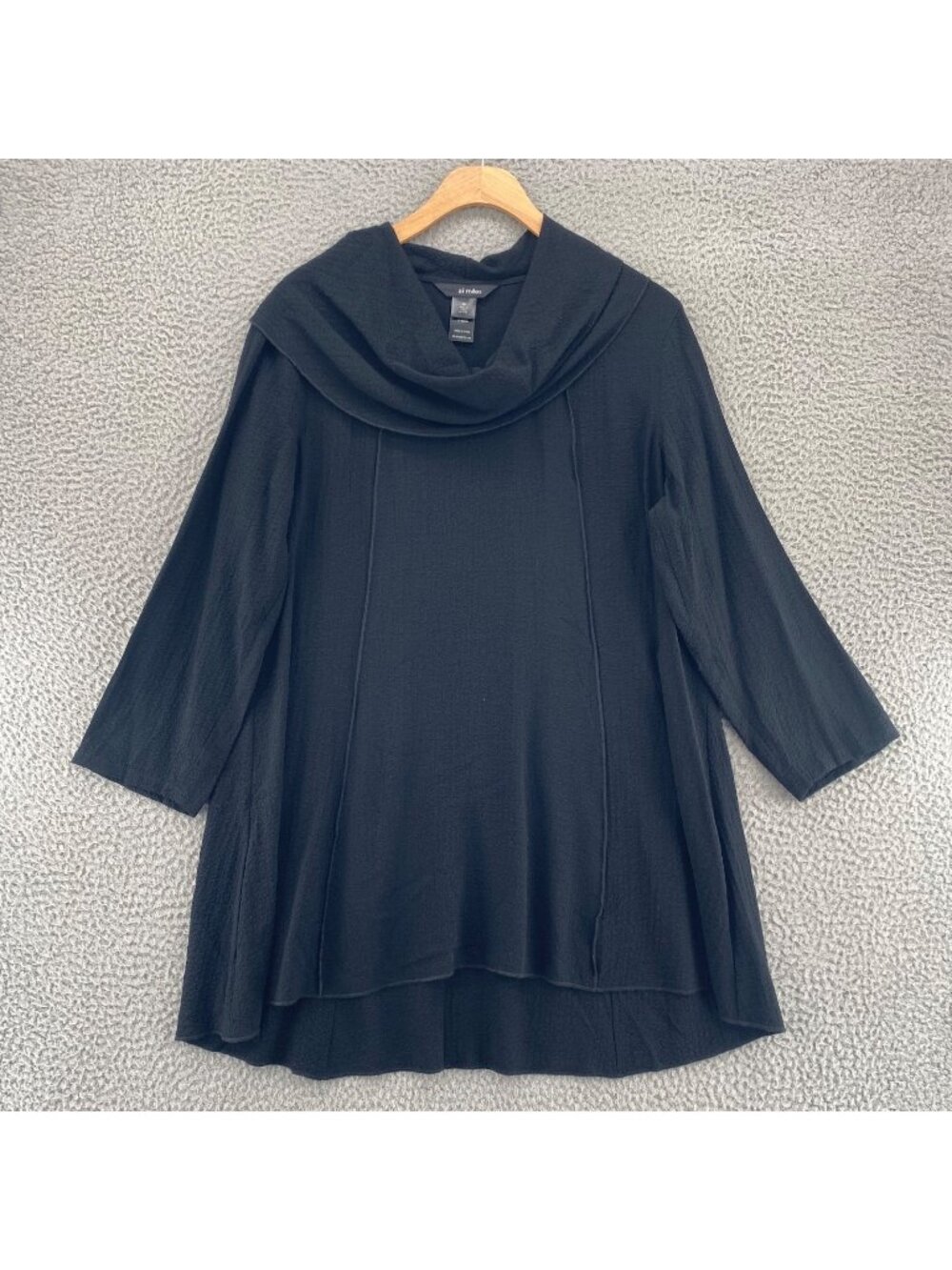 Ali Miles Top Womens Medium Black Cowl Neck 3/4 Sleeves Tunic Dress Oversized